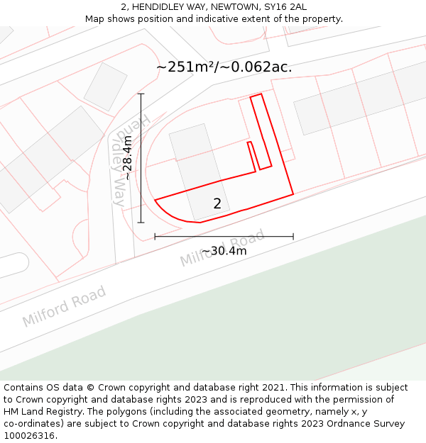 2, HENDIDLEY WAY, NEWTOWN, SY16 2AL: Plot and title map