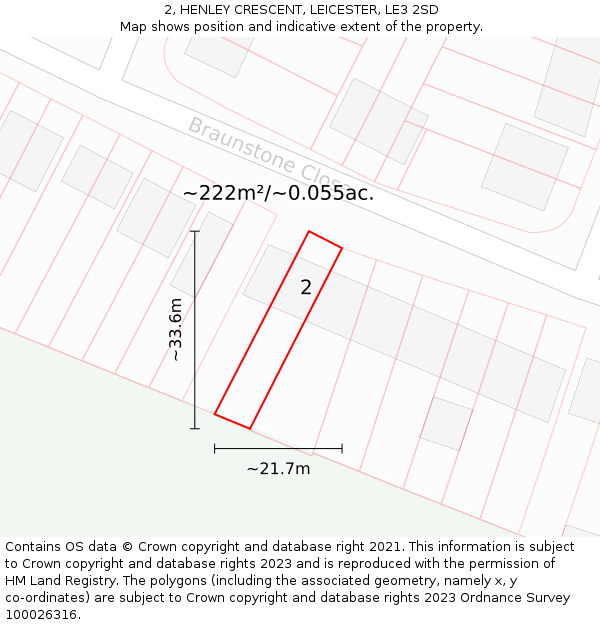 2, HENLEY CRESCENT, LEICESTER, LE3 2SD: Plot and title map