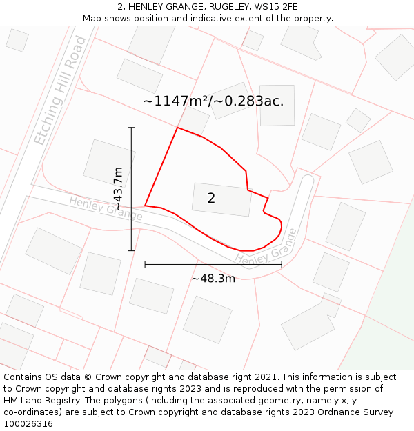 2, HENLEY GRANGE, RUGELEY, WS15 2FE: Plot and title map