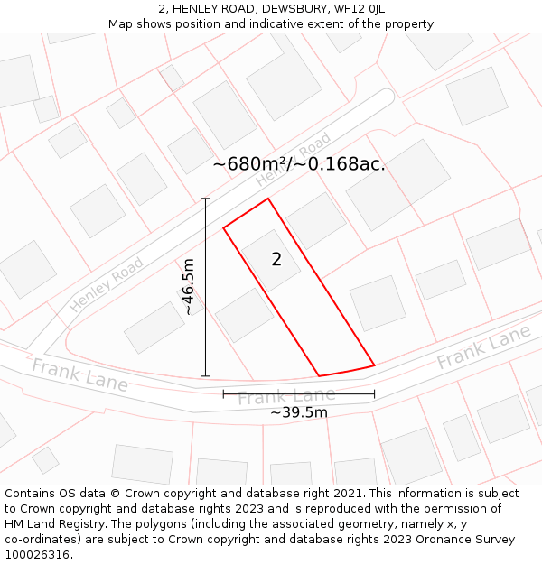 2, HENLEY ROAD, DEWSBURY, WF12 0JL: Plot and title map