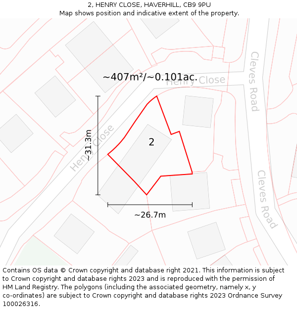 2, HENRY CLOSE, HAVERHILL, CB9 9PU: Plot and title map