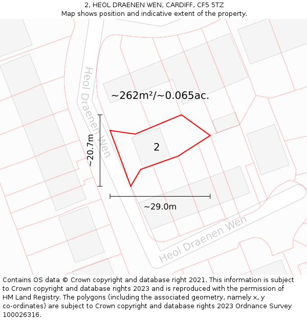 2, HEOL DRAENEN WEN, CARDIFF, CF5 5TZ: Plot and title map