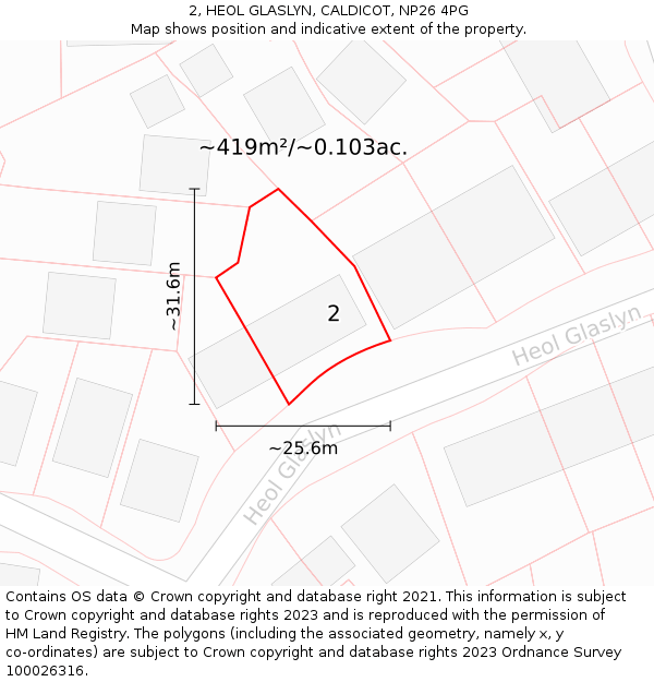 2, HEOL GLASLYN, CALDICOT, NP26 4PG: Plot and title map