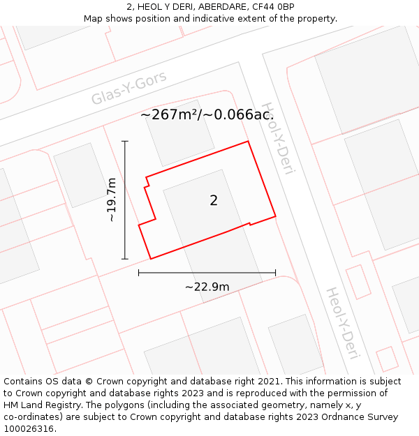 2, HEOL Y DERI, ABERDARE, CF44 0BP: Plot and title map