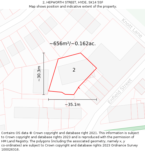 2, HEPWORTH STREET, HYDE, SK14 5SF: Plot and title map