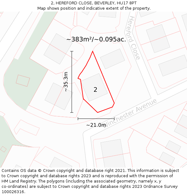 2, HEREFORD CLOSE, BEVERLEY, HU17 8PT: Plot and title map