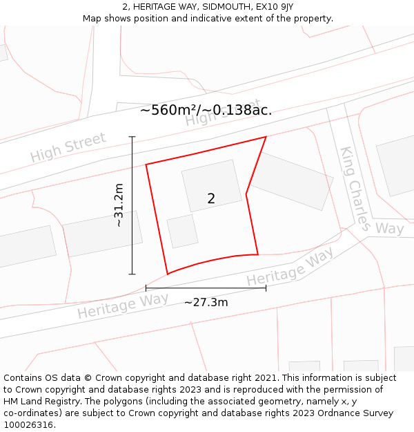 2, HERITAGE WAY, SIDMOUTH, EX10 9JY: Plot and title map