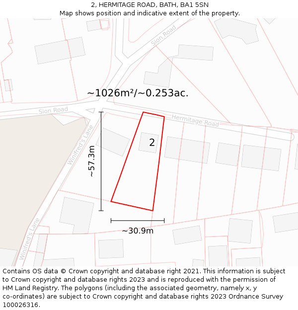 2, HERMITAGE ROAD, BATH, BA1 5SN: Plot and title map