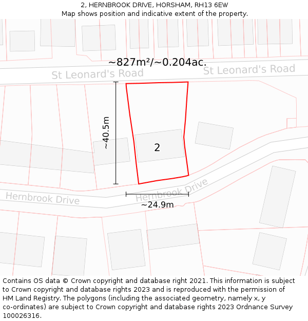 2, HERNBROOK DRIVE, HORSHAM, RH13 6EW: Plot and title map