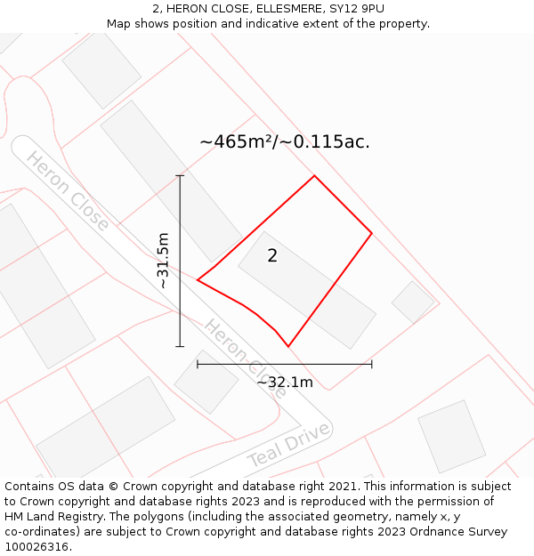 2, HERON CLOSE, ELLESMERE, SY12 9PU: Plot and title map