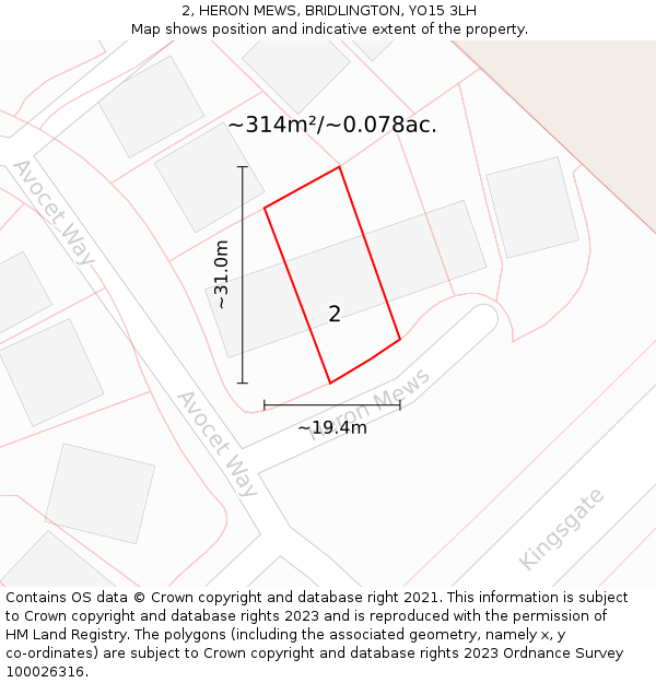 2, HERON MEWS, BRIDLINGTON, YO15 3LH: Plot and title map