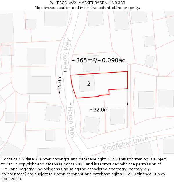 2, HERON WAY, MARKET RASEN, LN8 3RB: Plot and title map