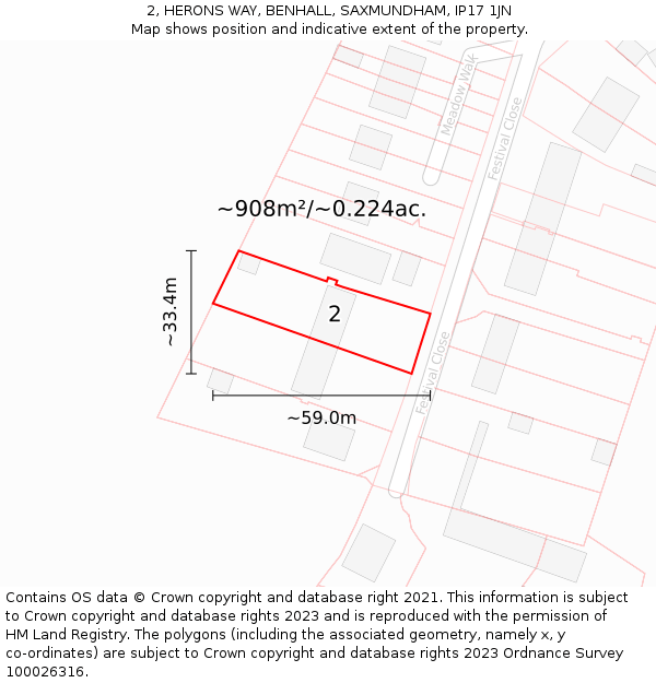 2, HERONS WAY, BENHALL, SAXMUNDHAM, IP17 1JN: Plot and title map