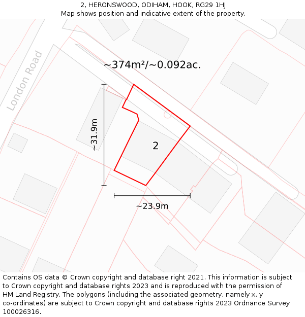 2, HERONSWOOD, ODIHAM, HOOK, RG29 1HJ: Plot and title map