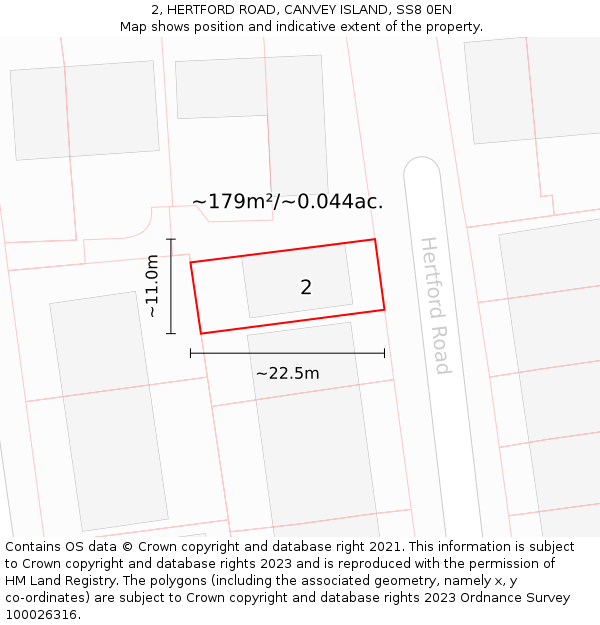 2, HERTFORD ROAD, CANVEY ISLAND, SS8 0EN: Plot and title map