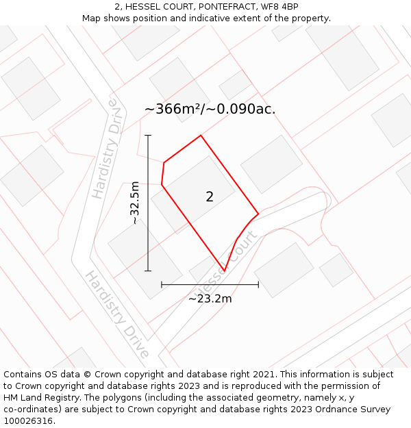 2, HESSEL COURT, PONTEFRACT, WF8 4BP: Plot and title map