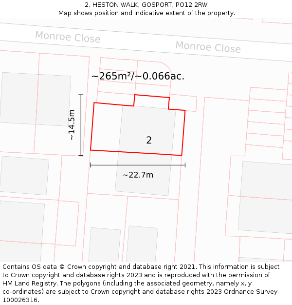 2, HESTON WALK, GOSPORT, PO12 2RW: Plot and title map