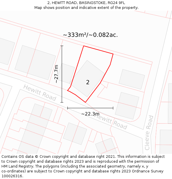 2, HEWITT ROAD, BASINGSTOKE, RG24 9FL: Plot and title map