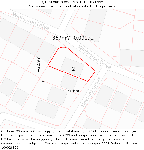 2, HEYFORD GROVE, SOLIHULL, B91 3XX: Plot and title map