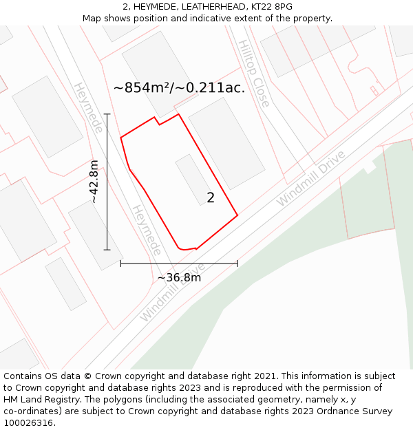 2, HEYMEDE, LEATHERHEAD, KT22 8PG: Plot and title map