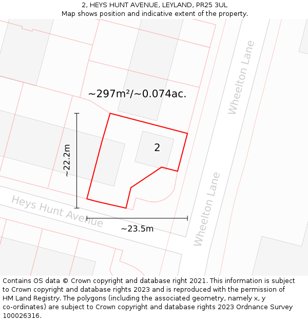 2, HEYS HUNT AVENUE, LEYLAND, PR25 3UL: Plot and title map