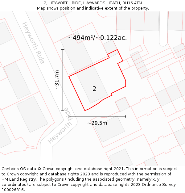 2, HEYWORTH RIDE, HAYWARDS HEATH, RH16 4TN: Plot and title map