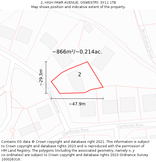 2, HIGH FAWR AVENUE, OSWESTRY, SY11 1TB: Plot and title map
