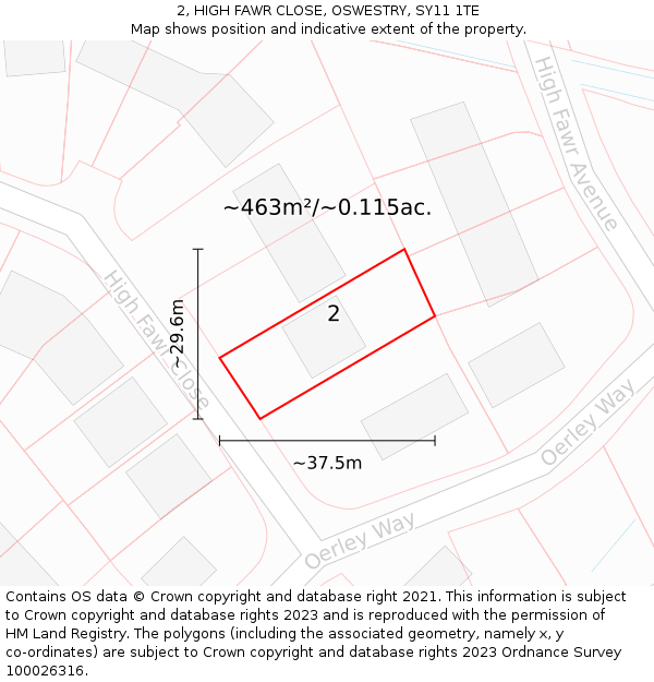 2, HIGH FAWR CLOSE, OSWESTRY, SY11 1TE: Plot and title map