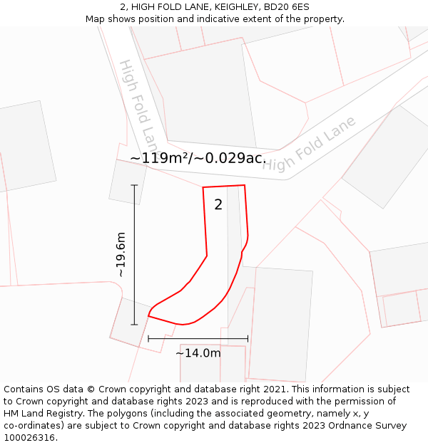 2, HIGH FOLD LANE, KEIGHLEY, BD20 6ES: Plot and title map