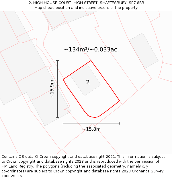 2, HIGH HOUSE COURT, HIGH STREET, SHAFTESBURY, SP7 8RB: Plot and title map