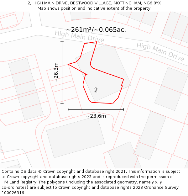 2, HIGH MAIN DRIVE, BESTWOOD VILLAGE, NOTTINGHAM, NG6 8YX: Plot and title map