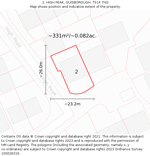 2, HIGH PEAK, GUISBOROUGH, TS14 7NG: Plot and title map