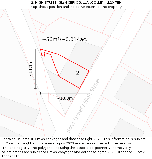 2, HIGH STREET, GLYN CEIRIOG, LLANGOLLEN, LL20 7EH: Plot and title map