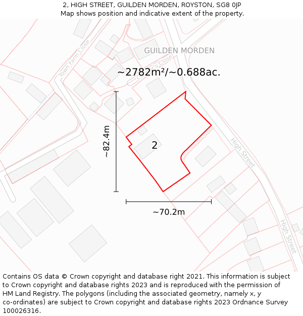 2, HIGH STREET, GUILDEN MORDEN, ROYSTON, SG8 0JP: Plot and title map