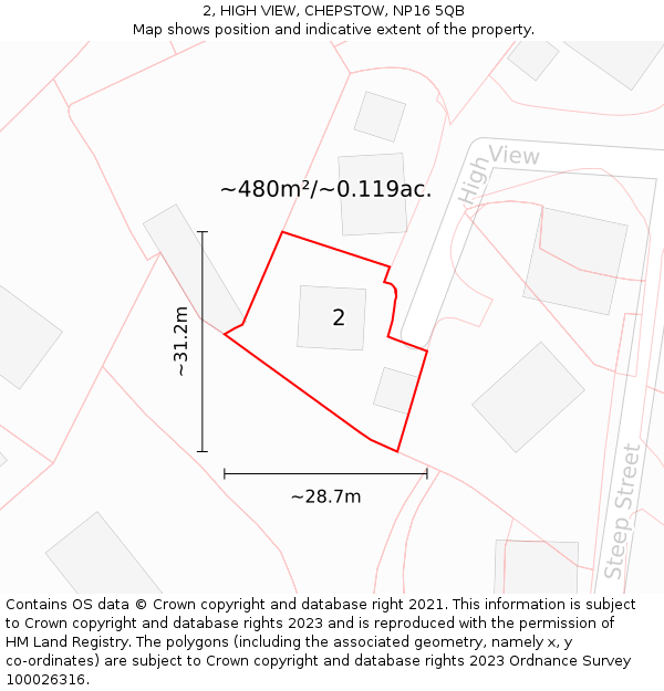 2, HIGH VIEW, CHEPSTOW, NP16 5QB: Plot and title map