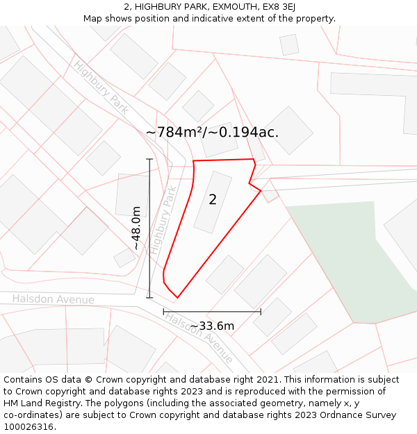 2, HIGHBURY PARK, EXMOUTH, EX8 3EJ: Plot and title map