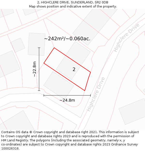 2, HIGHCLERE DRIVE, SUNDERLAND, SR2 0DB: Plot and title map