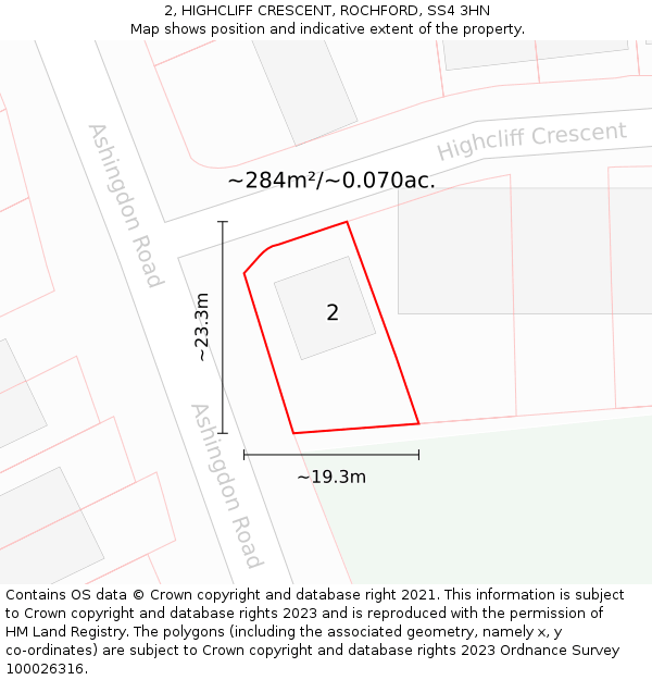 2, HIGHCLIFF CRESCENT, ROCHFORD, SS4 3HN: Plot and title map