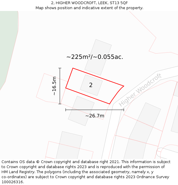 2, HIGHER WOODCROFT, LEEK, ST13 5QF: Plot and title map