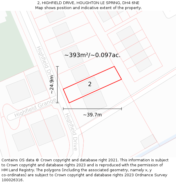 2, HIGHFIELD DRIVE, HOUGHTON LE SPRING, DH4 6NE: Plot and title map