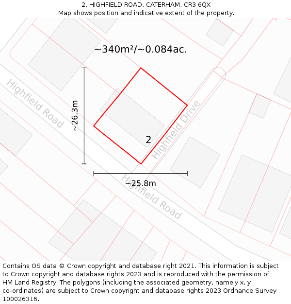 2, HIGHFIELD ROAD, CATERHAM, CR3 6QX: Plot and title map