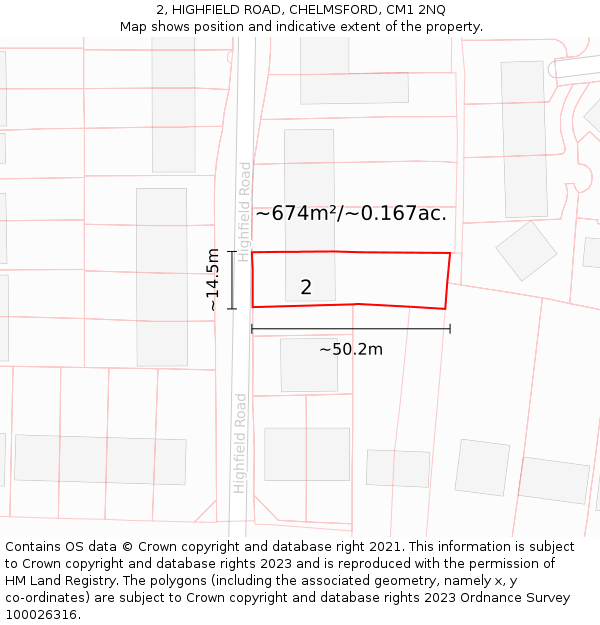 2, HIGHFIELD ROAD, CHELMSFORD, CM1 2NQ: Plot and title map