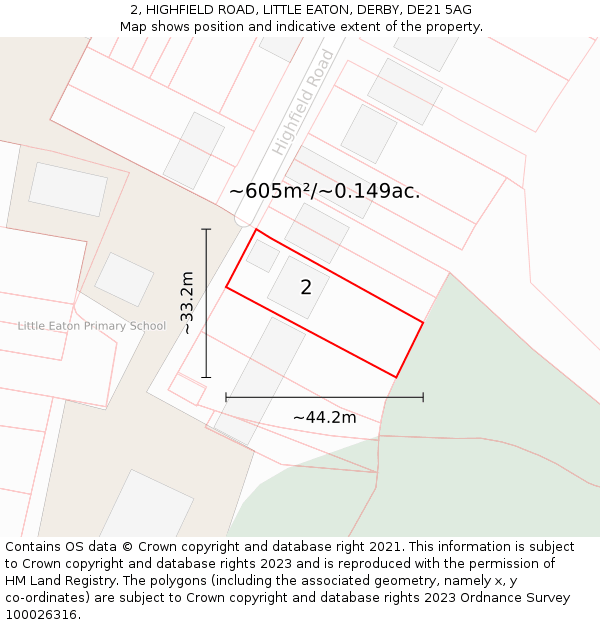 2, HIGHFIELD ROAD, LITTLE EATON, DERBY, DE21 5AG: Plot and title map