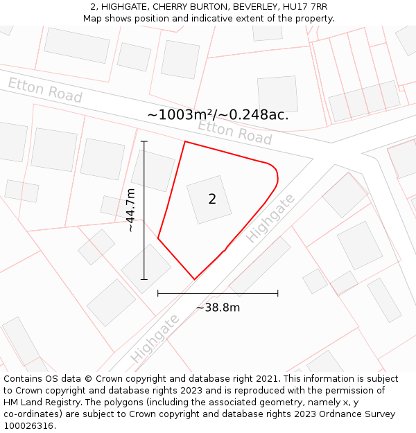 2, HIGHGATE, CHERRY BURTON, BEVERLEY, HU17 7RR: Plot and title map