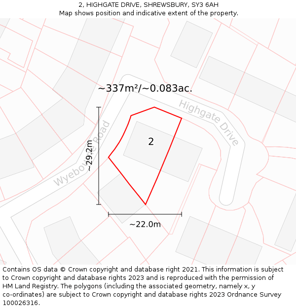 2, HIGHGATE DRIVE, SHREWSBURY, SY3 6AH: Plot and title map