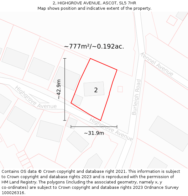 2, HIGHGROVE AVENUE, ASCOT, SL5 7HR: Plot and title map