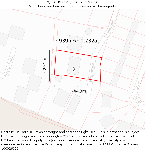 2, HIGHGROVE, RUGBY, CV22 6JQ: Plot and title map