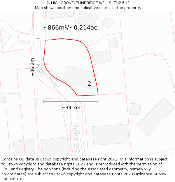 2, HIGHGROVE, TUNBRIDGE WELLS, TN2 5NF: Plot and title map