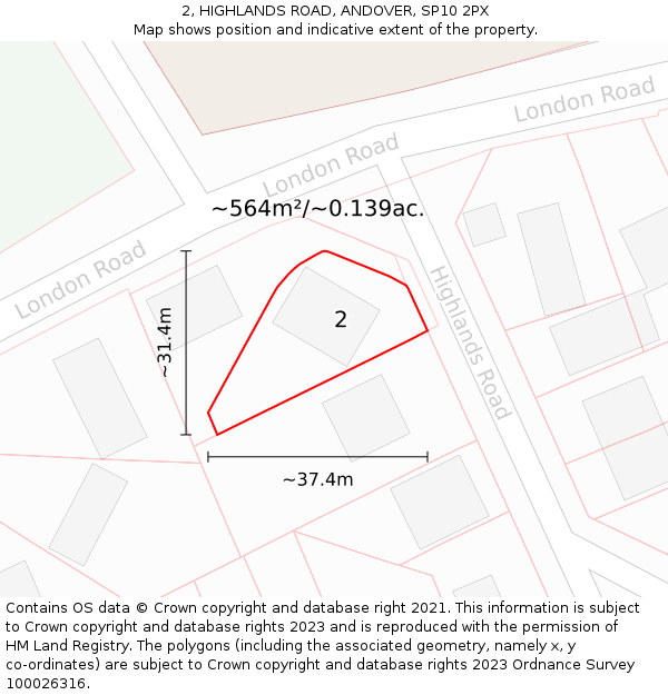 2, HIGHLANDS ROAD, ANDOVER, SP10 2PX: Plot and title map