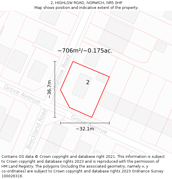 2, HIGHLOW ROAD, NORWICH, NR5 0HP: Plot and title map